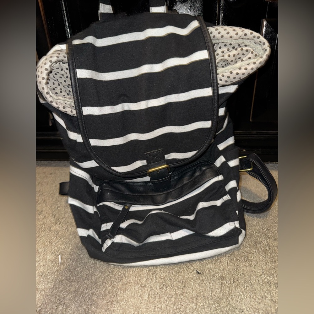 Madden Girl Black/White Striped Backpack Faux Leather School Work